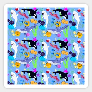 Whales and Sea Creatures Pattern - Light Blue Magnet